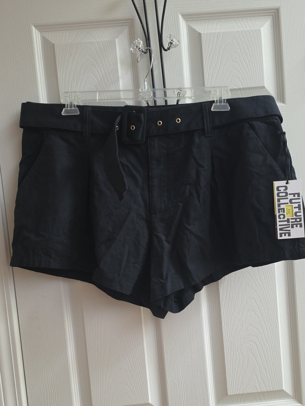 Black High-Waist Belted Women's Shorts